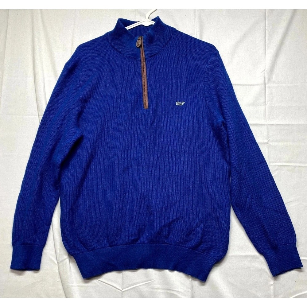 Vineyard Vines Sweater Mens Medium Blue Long Sleeve Knitted Quarter Zip Pullover
